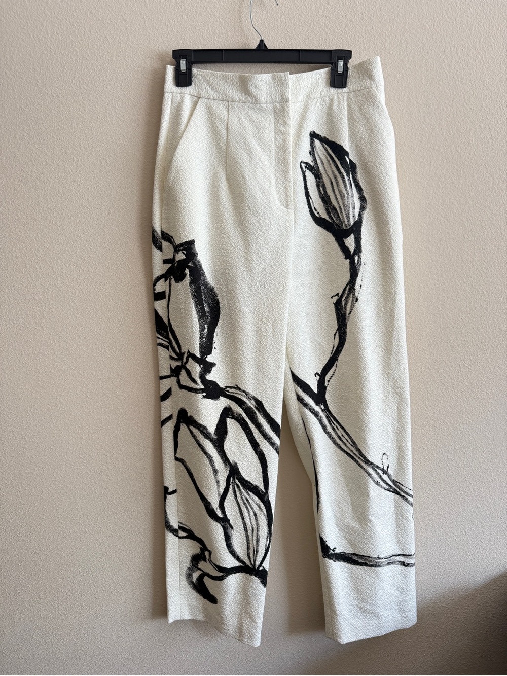 Monique Lhuillier Collection Size 10 Ivory Floral Wide Leg Pants Made in USA